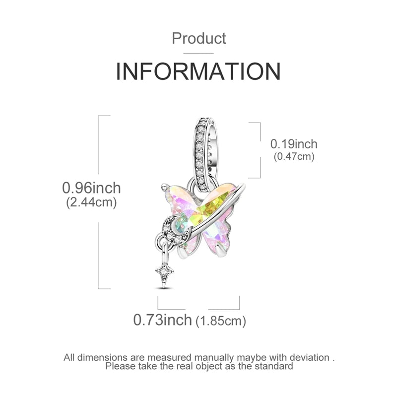 925 Sterling Silver Charms Bead Luminous Butterfly Dangle Fit Pure Ember