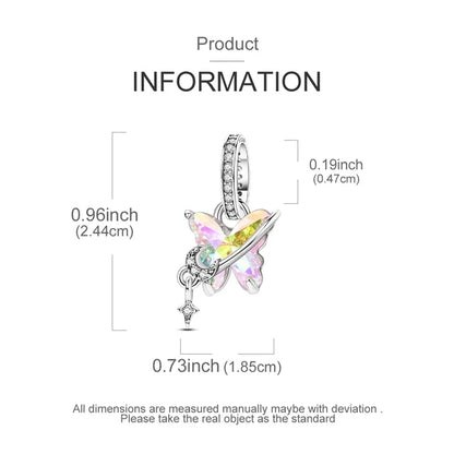 925 Sterling Silver Charms Bead Luminous Butterfly Dangle Fit Pure Ember