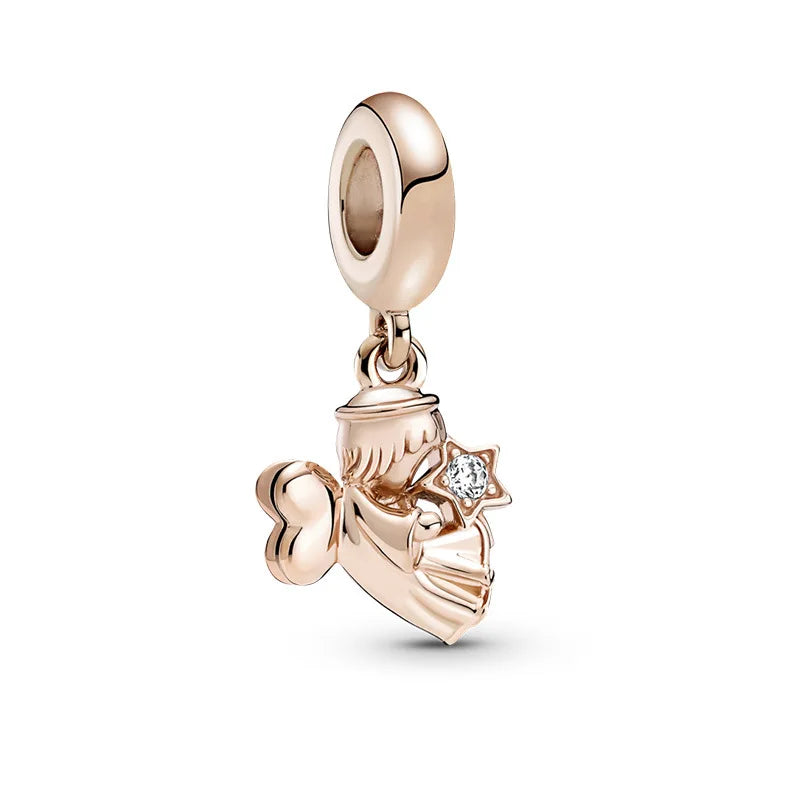Rose Gold Series Heart-Shaped Bead Pendant Flower Charms Pure Ember