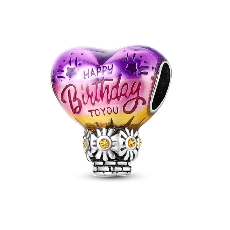 925 Sterling Silver Pink Series Colour Charms Beads Cut Girl Flower Pendant