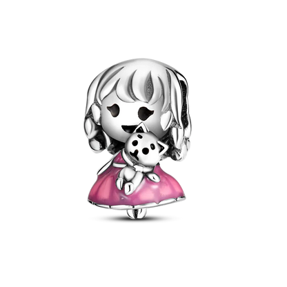 925 Sterling Silver Pink Series Colour Charms Beads Cut Girl Flower Pendant
