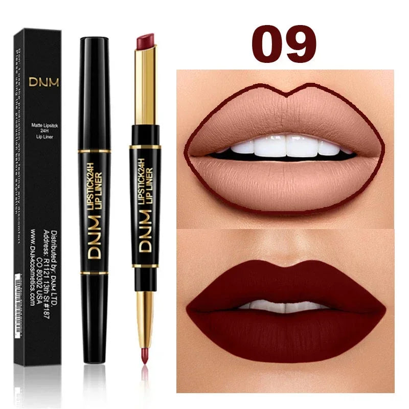 DNM Double-ended Matte Lipstick Pencil Non-stick Cup Long Lasting Lipstick Lip Liner Waterproof 2 In 1 Lip Stain Pencil Pure Ember