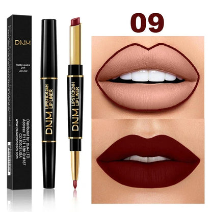 DNM Double-ended Matte Lipstick Pencil Non-stick Cup Long Lasting Lipstick Lip Liner Waterproof 2 In 1 Lip Stain Pencil Pure Ember