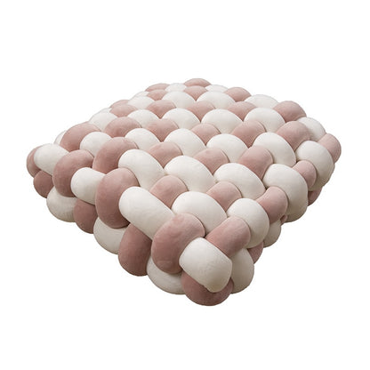 White & Pink Soft Hand-woven Knotted Cushion