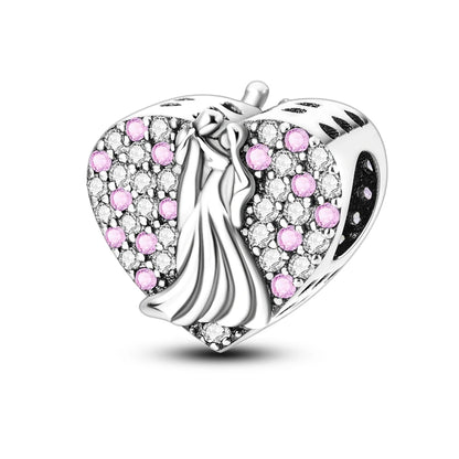 925 Sterling Silver Pink Series Colour Charms Beads Cut Girl Flower Pendant