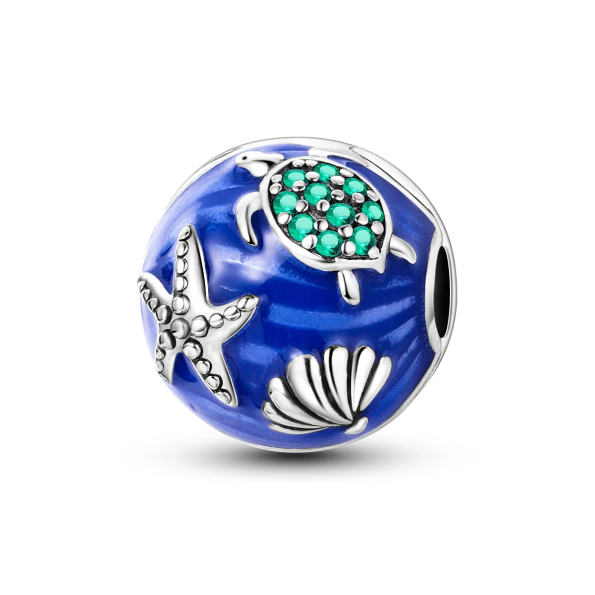 Pandora Sea Collection blue globe with starfish, turtle and seashell sterling silver 