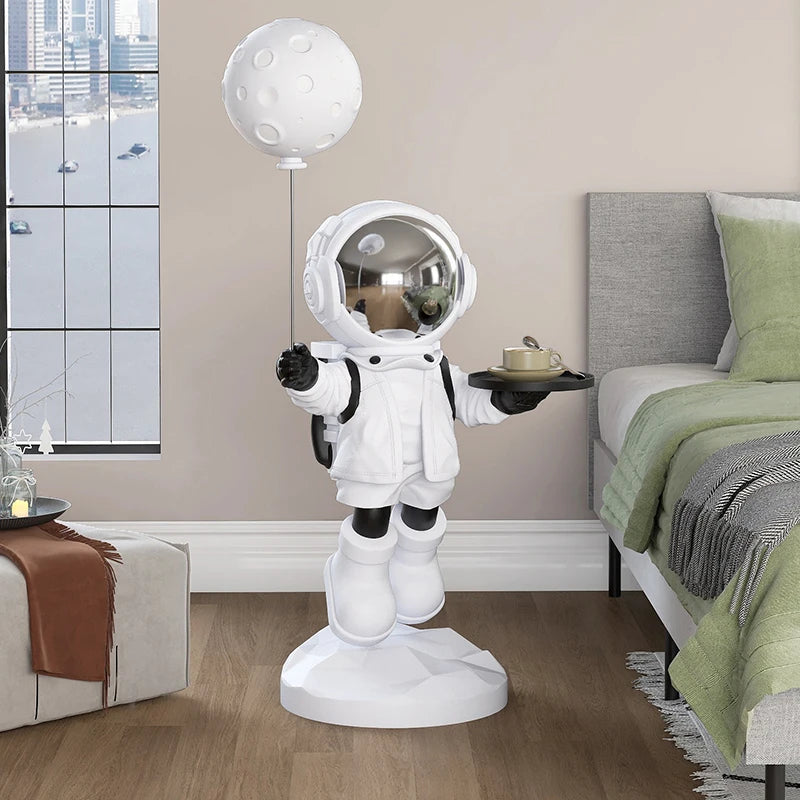 80cm Astronaut Statue with Balloon and Tray white unisex space person