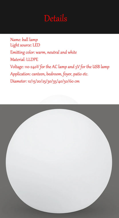 Ball lamp with technical details on a dark background