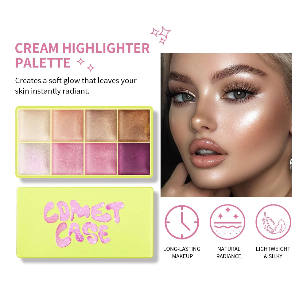 8 Colors Cream Highlighter Palette for Highlight, Blush & Contouring Pure Ember