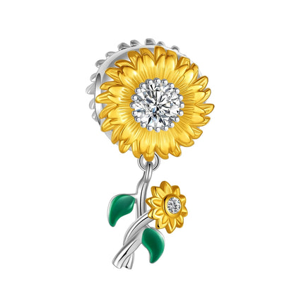 925 Sterling Silver Golden Sunflowers Heart Charms Pure Ember pandora style 