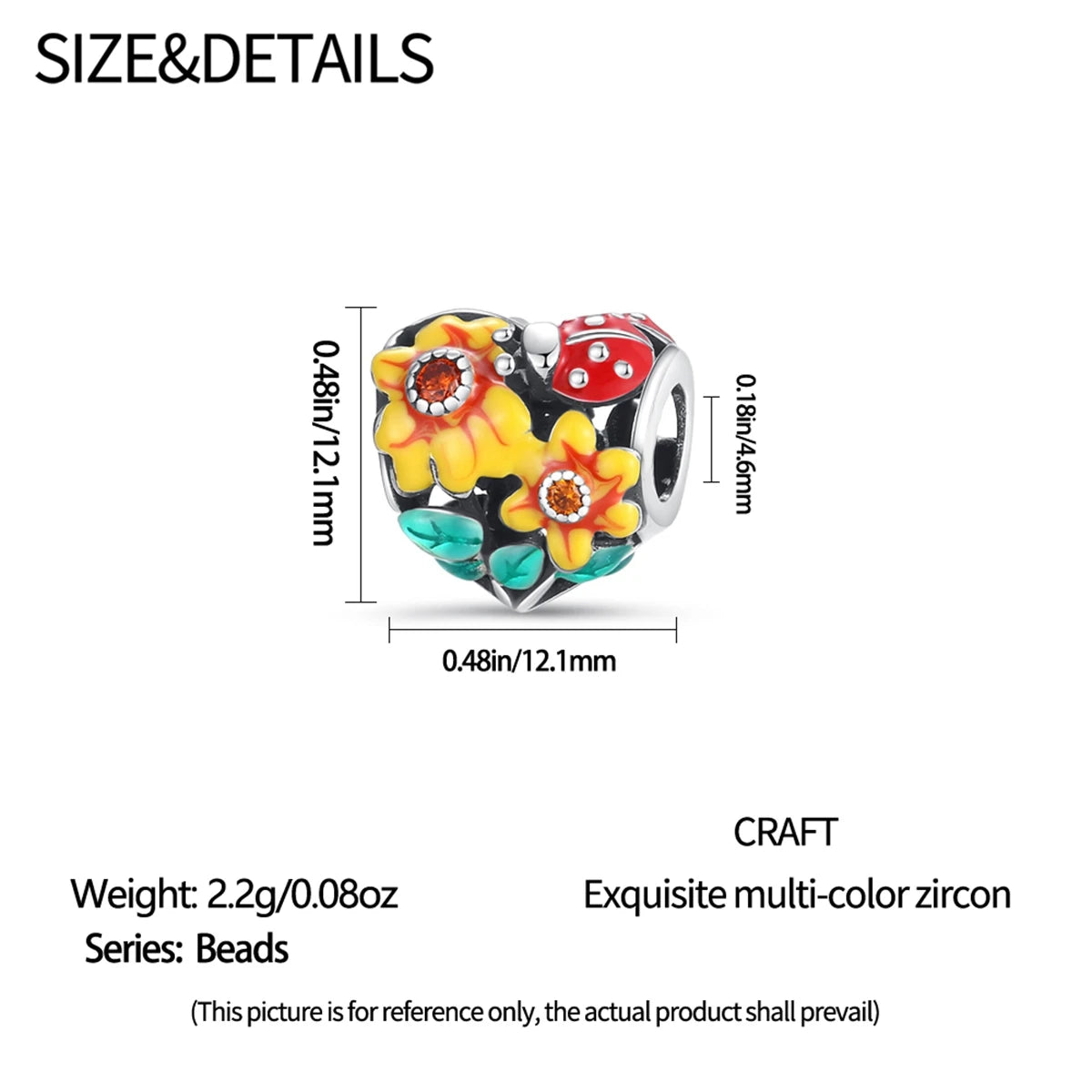 925 Sterling Silver Golden Sunflowers Heart Charms Pure Ember pandora style  floral heart