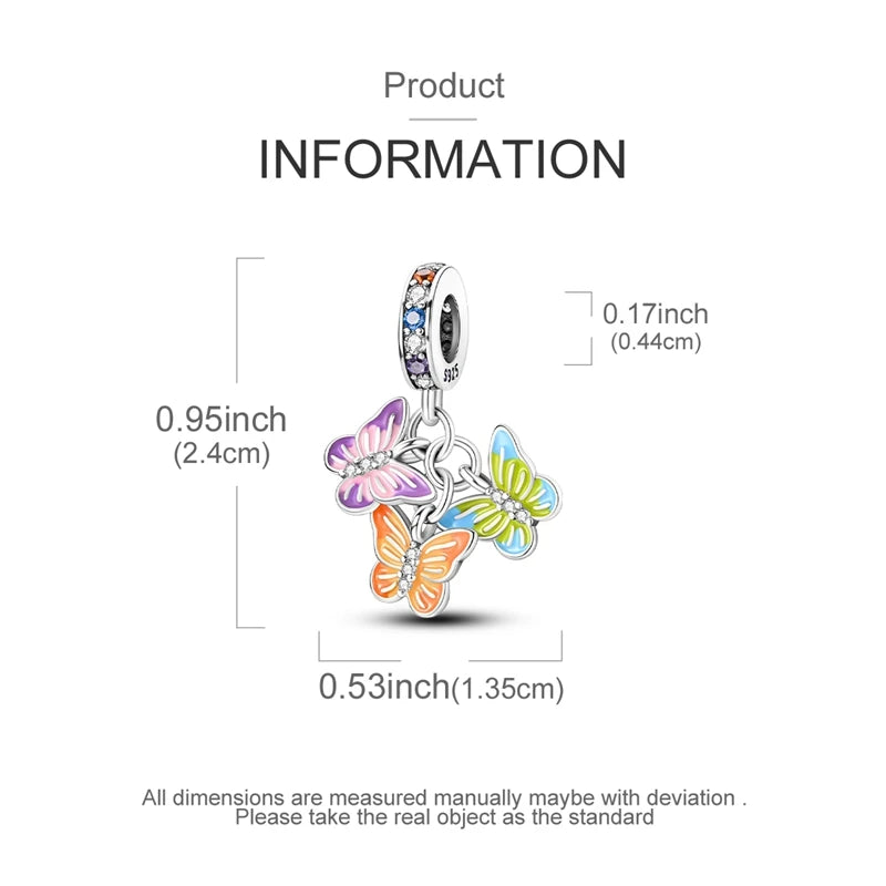 925 Sterling Silver Charms Bead Luminous Butterfly Dangle Fit Pure Ember