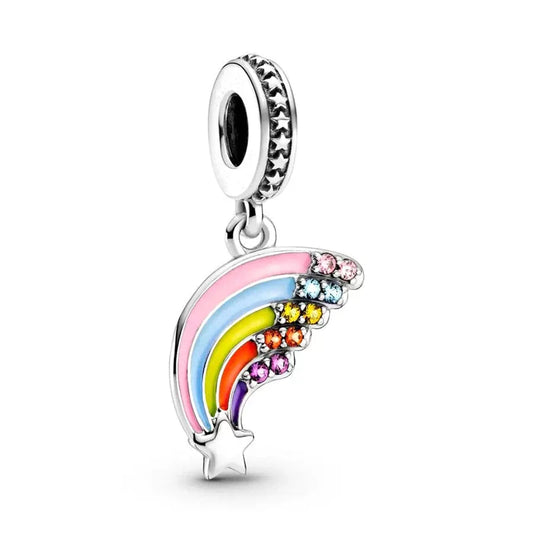 Rainbow charm with colorful crystals on a white background