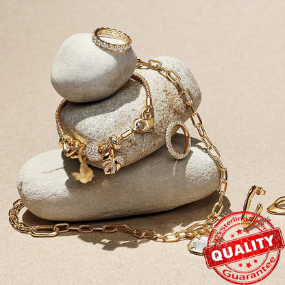 Sparkling Gold Monstera Leaf Charm Fit Original Bracelet 925 Sterling Silver Shark Tooth Mini Charms Pure Ember