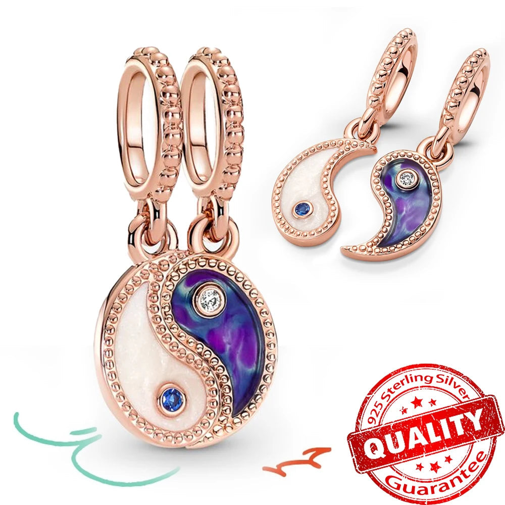 Sparkling Rose Gold Pavé Triple-row Beads Pink Gem Entwined Hearts Charm Fits Brand Bracelet Pure Ember