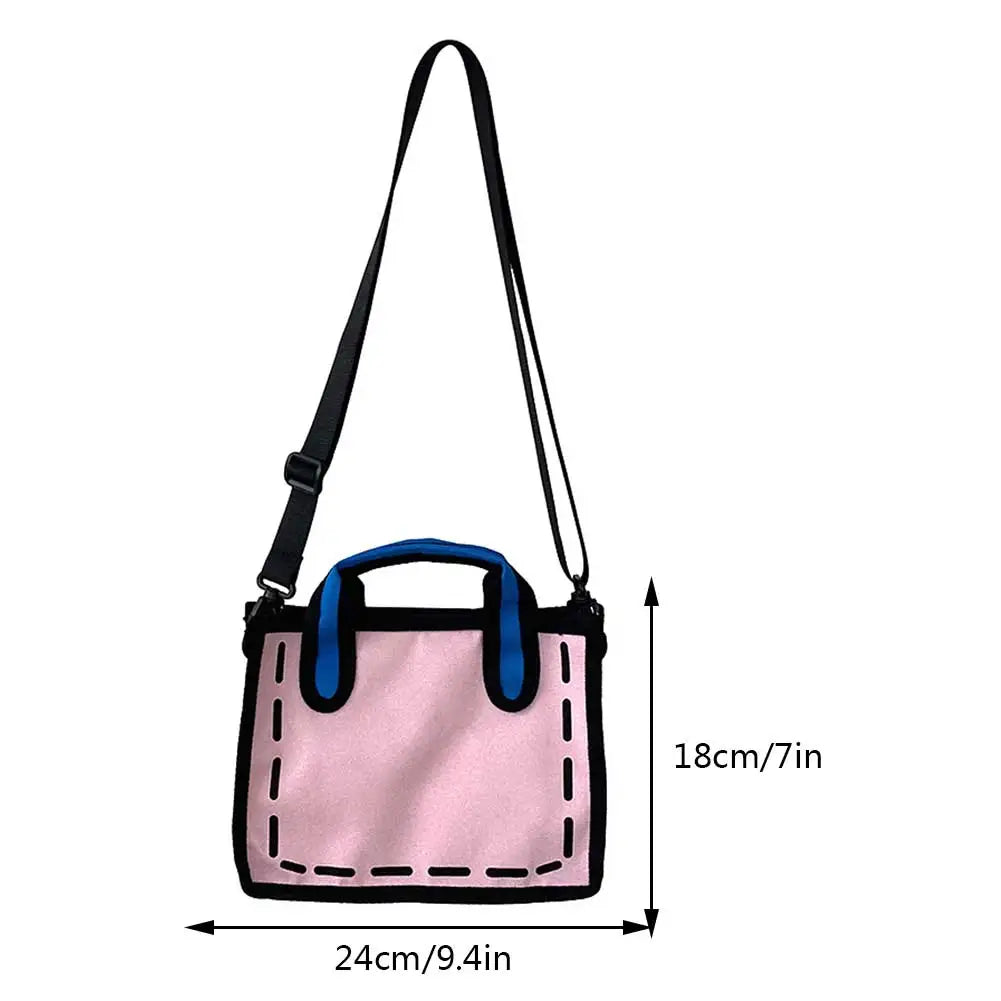 3D Style Patchwork Sling Handbag Cartoon Animation 2D Drawing Satchel