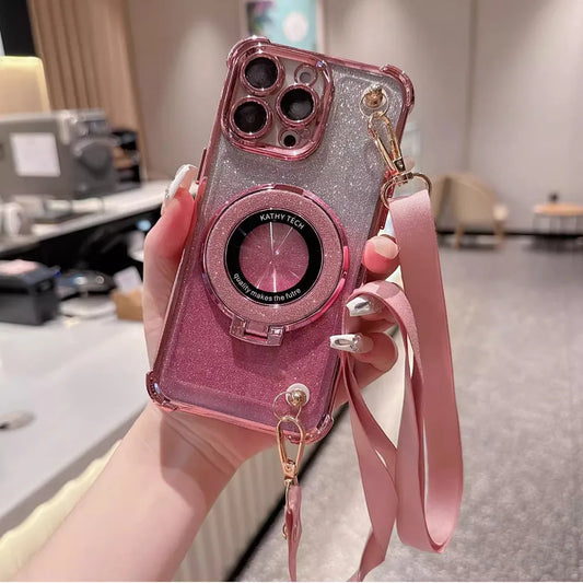 Shockproof Glitter Lanyard Case For iPhone