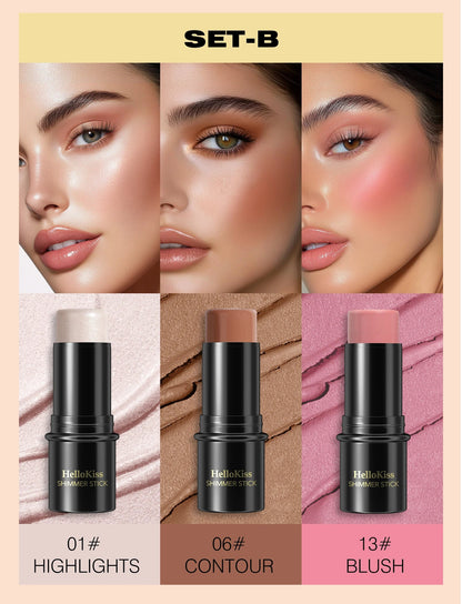 4pcs Contour Stick, Highlighter Stick, Blush Stick 4pcs Cream Contour Kit with Contour Brush, Contour, Non-greasy Pure Ember