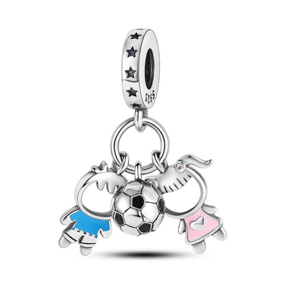 925 Sterling Silver Pink Series Colour Charms Beads Cut Girl Flower Pendant