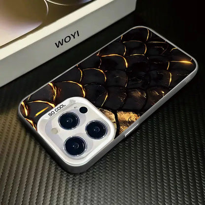 Phone case with floral design and 'WOYI' branding on a textured surface