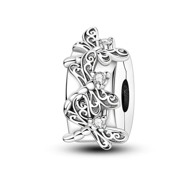 925 Sterling Silver Clasp Stone CZ Clip Charm Zircon Star Butterfly Bead Pure Ember