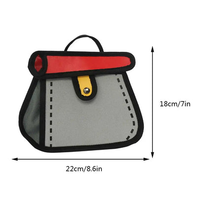 3D Style Patchwork Sling Handbag Cartoon Animation 2D Drawing Satchel