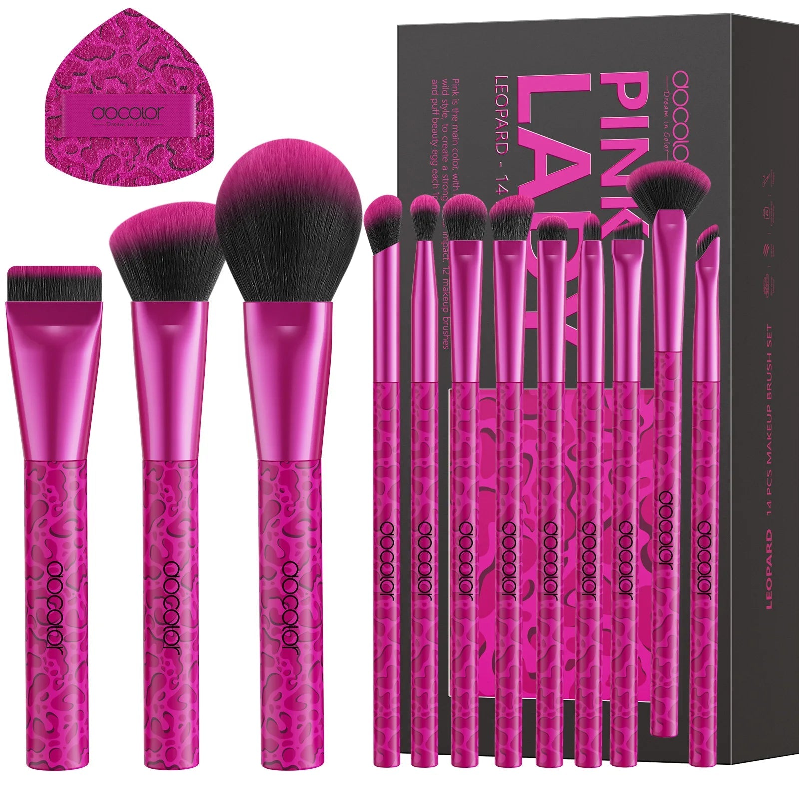 Docolor 12pcs Leopard Pink Face Makeup Brush Eyeshadow Utral Thin Foundation Brush Blush Powder Concealer Eyeliner Makeup Brush Pure Ember