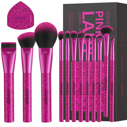 Docolor 12pcs Leopard Pink Face Makeup Brush Eyeshadow Utral Thin Foundation Brush Blush Powder Concealer Eyeliner Makeup Brush Pure Ember