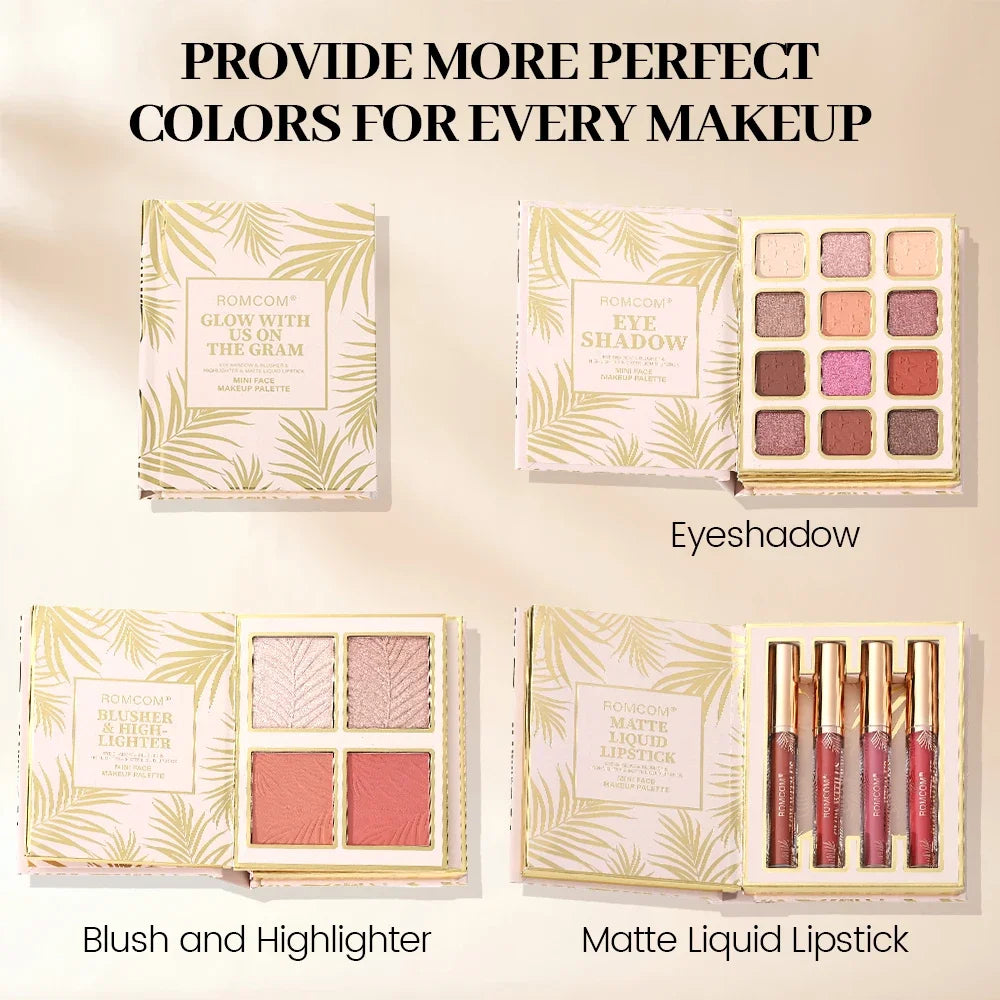 3-Page Makeup Magic Book with 12 Eyeshadow Shades, 3 Lip Colors, and 4 Contour Blush Shades Pure Ember