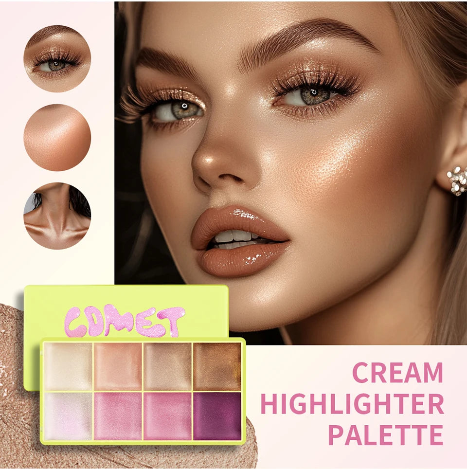 8 Colors Cream Highlighter Palette for Highlight, Blush & Contouring Pure Ember