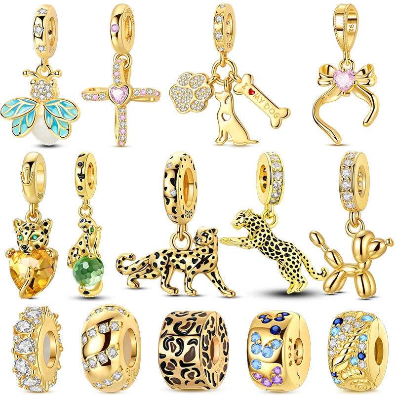 Gold Series DIY Charms Beads Inlaid Zirconium Sun Leopard Pendants Pure Ember