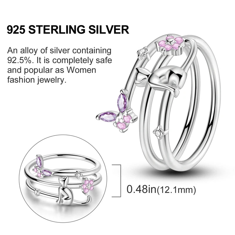 925 Sterling Silver Butterfly Firefly Love Rings Original Design Colored Zircon Finger Rings Pure Ember