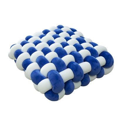 White & Klein Blue Soft Lumbar Pillow Hand-woven Knotted