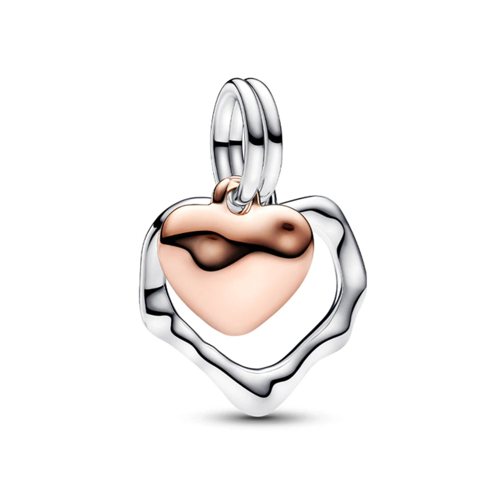 Sparkling Rose Gold Pavé Triple-row Beads Pink Gem Entwined Hearts Charm Fits Brand Bracelet Pure Ember