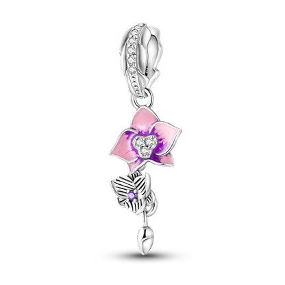 925 Sterling Silver Pink Series Colour Charms Beads Cut Girl Flower Pendant