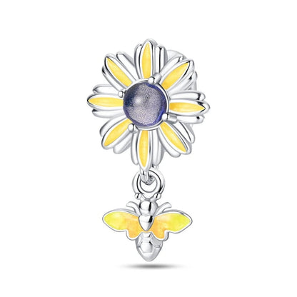 925 Sterling Silver Golden Sunflowers Heart Charms Pure Ember pandora style sunflower with bumble bee 