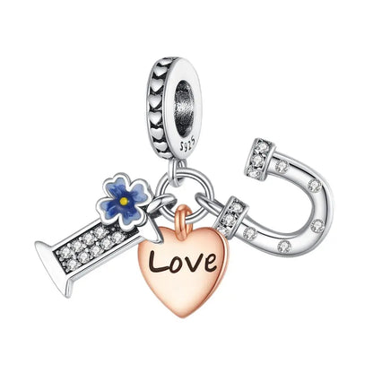 Sparkling Rose Gold Pavé Triple-row Beads Pink Gem Entwined Hearts Charm Fits Brand Bracelet Pure Ember