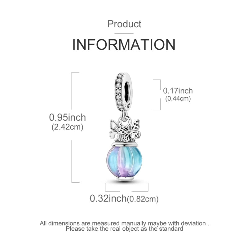 925 Sterling Silver Charms Bead Luminous Butterfly Dangle Fit Pure Ember