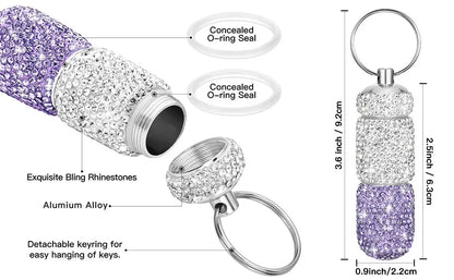 Bling Keychain Pill Box 2 Compartments Small Travel Pill Case Organizer Crystal Diamond Medicine Bottle Pill Bottle Keychain Pure Ember