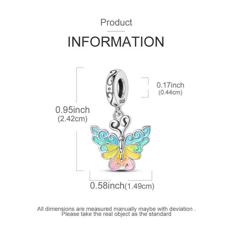 925 Sterling Silver Charms Bead Luminous Butterfly Dangle Fit Pure Ember