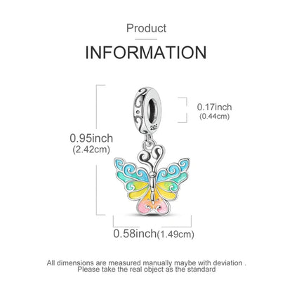 925 Sterling Silver Charms Bead Luminous Butterfly Dangle Fit Pure Ember
