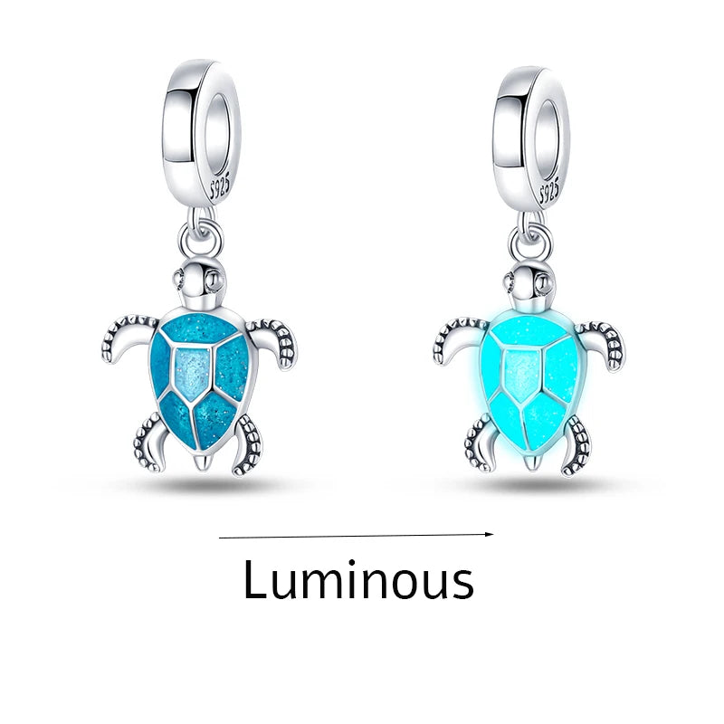925 Sterling Silver Ocean Blue Sea Octopus Turtle Mermaid Charms Pure Ember pandora style glow in the dark turtle 