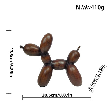 Wooden dog figurine with measurements on a white background
