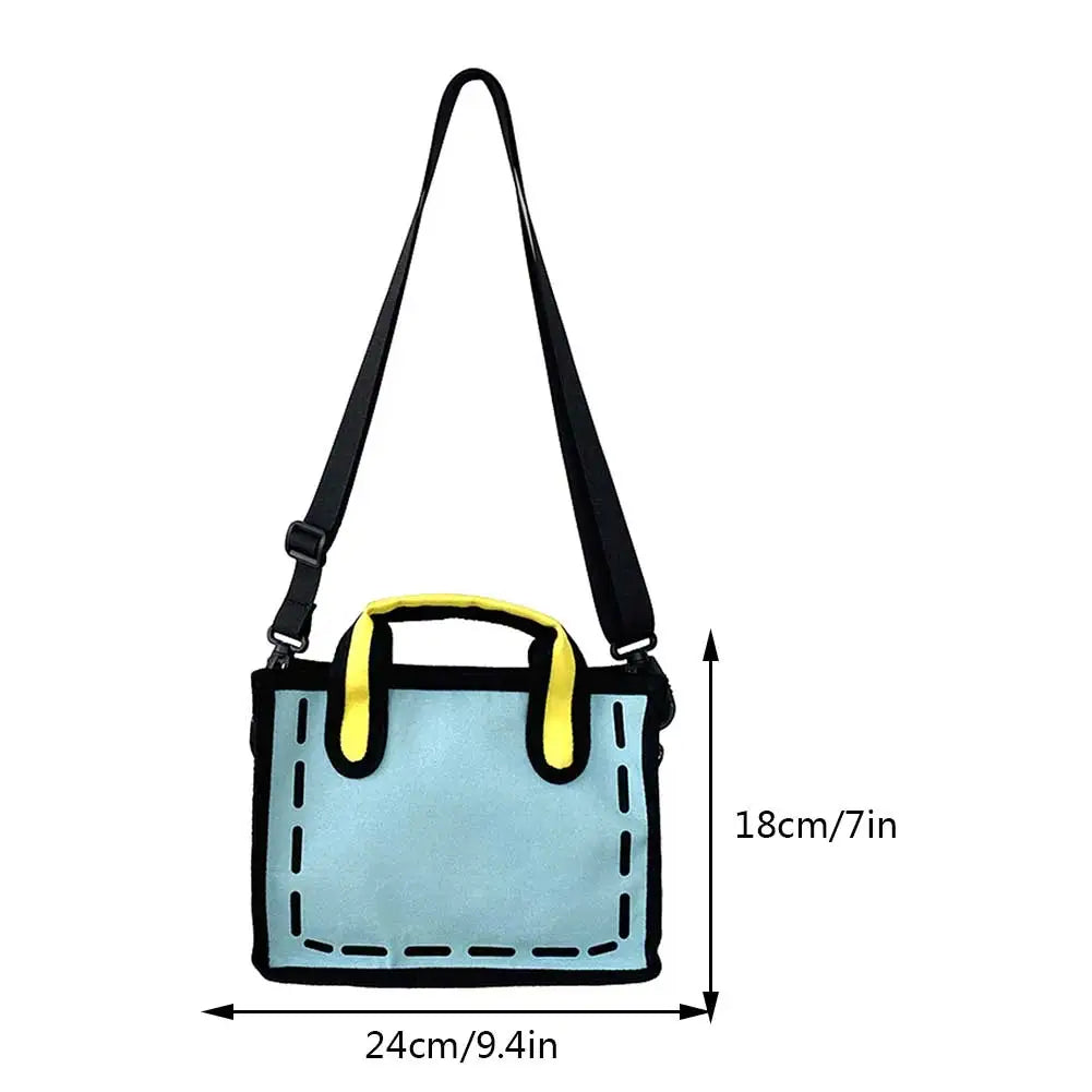 3D Style Patchwork Sling Handbag Cartoon Animation 2D Drawing Satchel