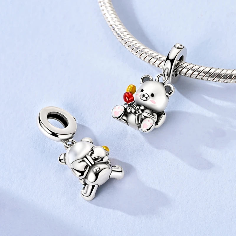 925 Sterling Silver Dollar Panda Mushroom Pendant Charms Pure Ember