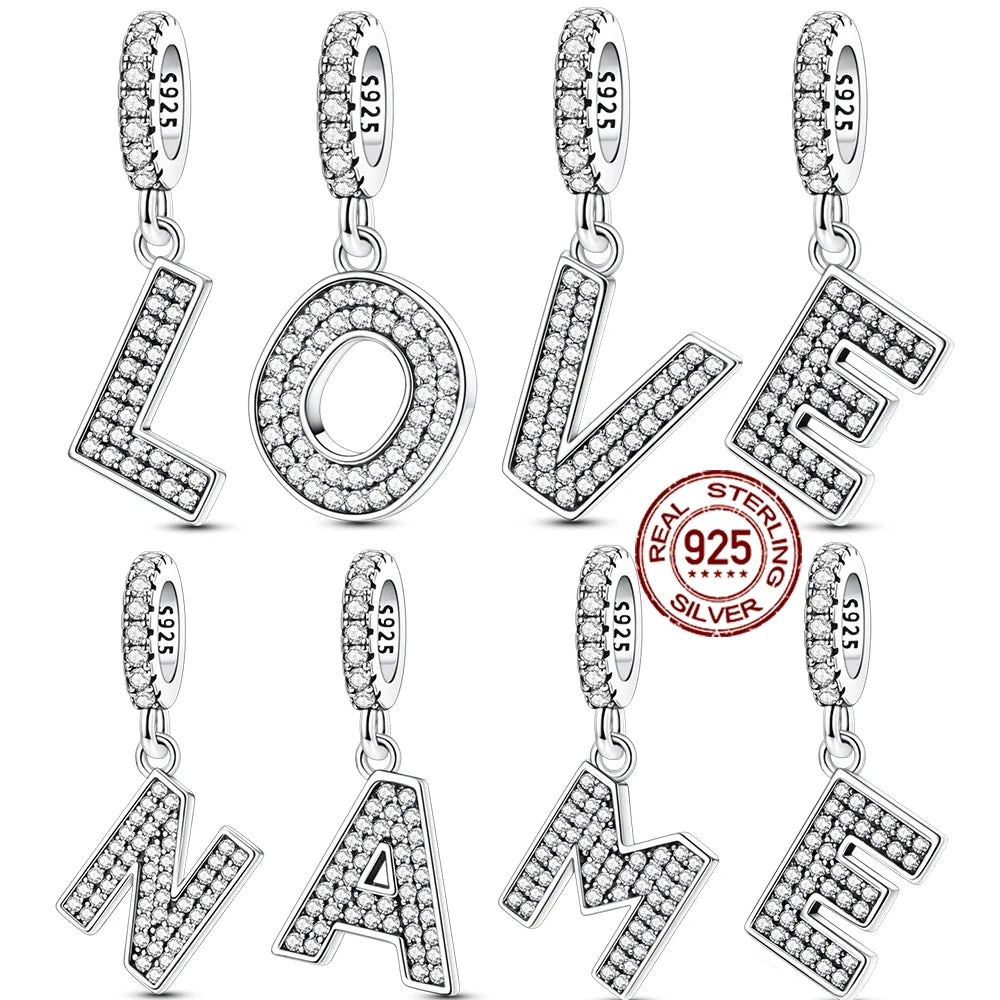 New In Charms 925 Sterling Silver Pendant Letter A-D Name Charms Beads Pure Ember