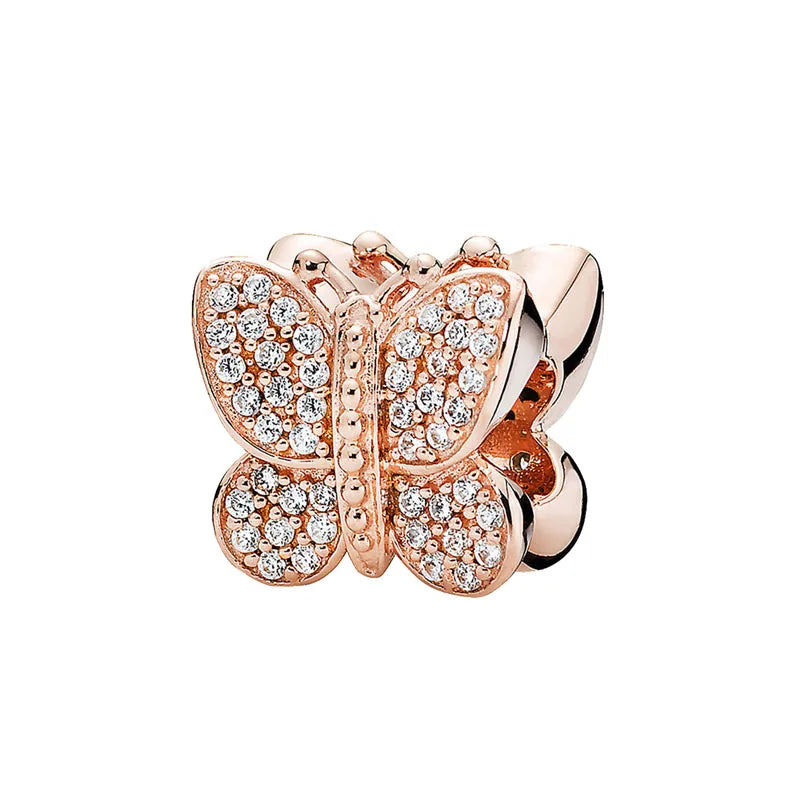 Rose Gold Series Heart-Shaped Bead Pendant Flower Charms Pure Ember