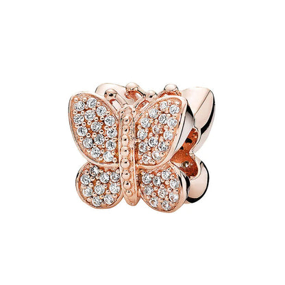 Rose Gold Series Heart-Shaped Bead Pendant Flower Charms Pure Ember