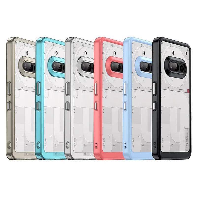Set of six phone cases in different colors on a white background