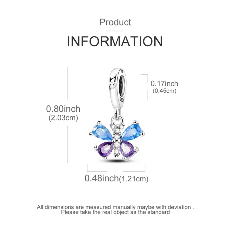 925 Sterling Silver Charms Bead Luminous Butterfly Dangle Fit Pure Ember